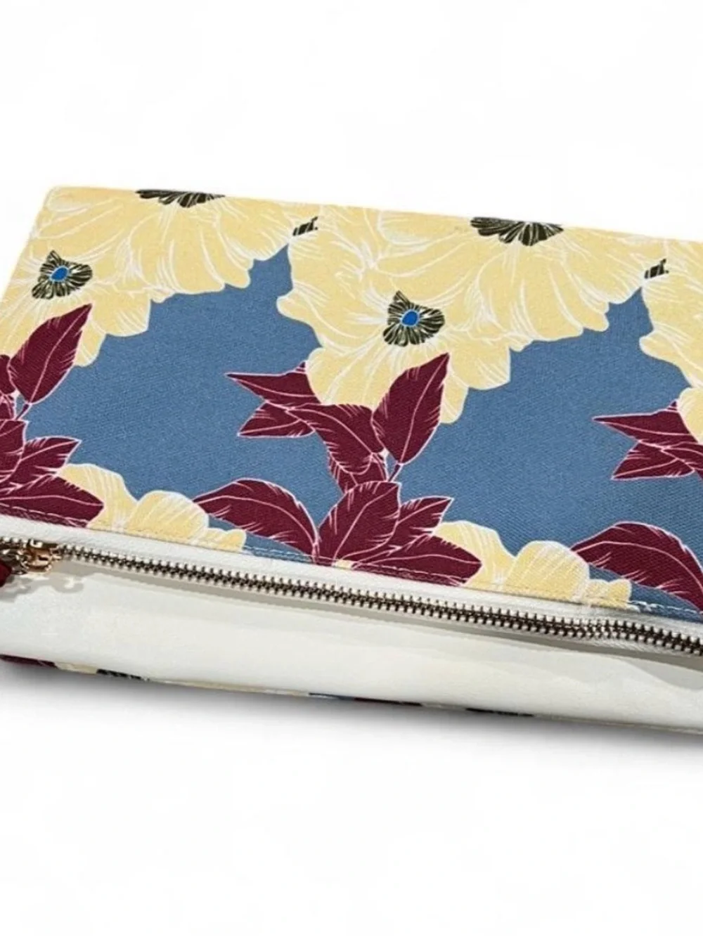 Floral Zip Fold Over Clutch - Blue, Yellow & Burgundy